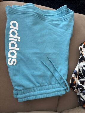 adidas Women’s Teal Blue Jogger Shorts with White Logo